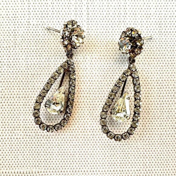 Vintage Rhinestone Dangle Earrings for Pierced Ears Silver Tone - Picture 1 of 10